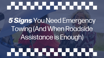 Two stranded drivers calling for help beside a broken-down car on a Southern California roadside—learn the signs you need emergency towing or roadside assistance.